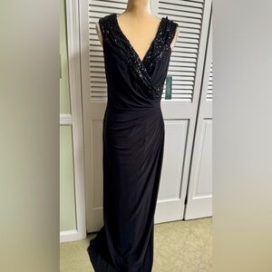 Lauren by Ralph Lauren Evening Black Asymmetrical Ruched Evening Gown sz 12 NWT